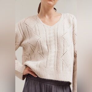 Grade & Gather NWT Cable Knit  V-Neck Sweater Medium in Natural Bone
